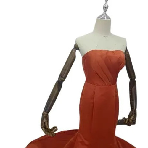 高品質！テラコッタ色 パーティードレス カラードレス ベアトップ 胸元  