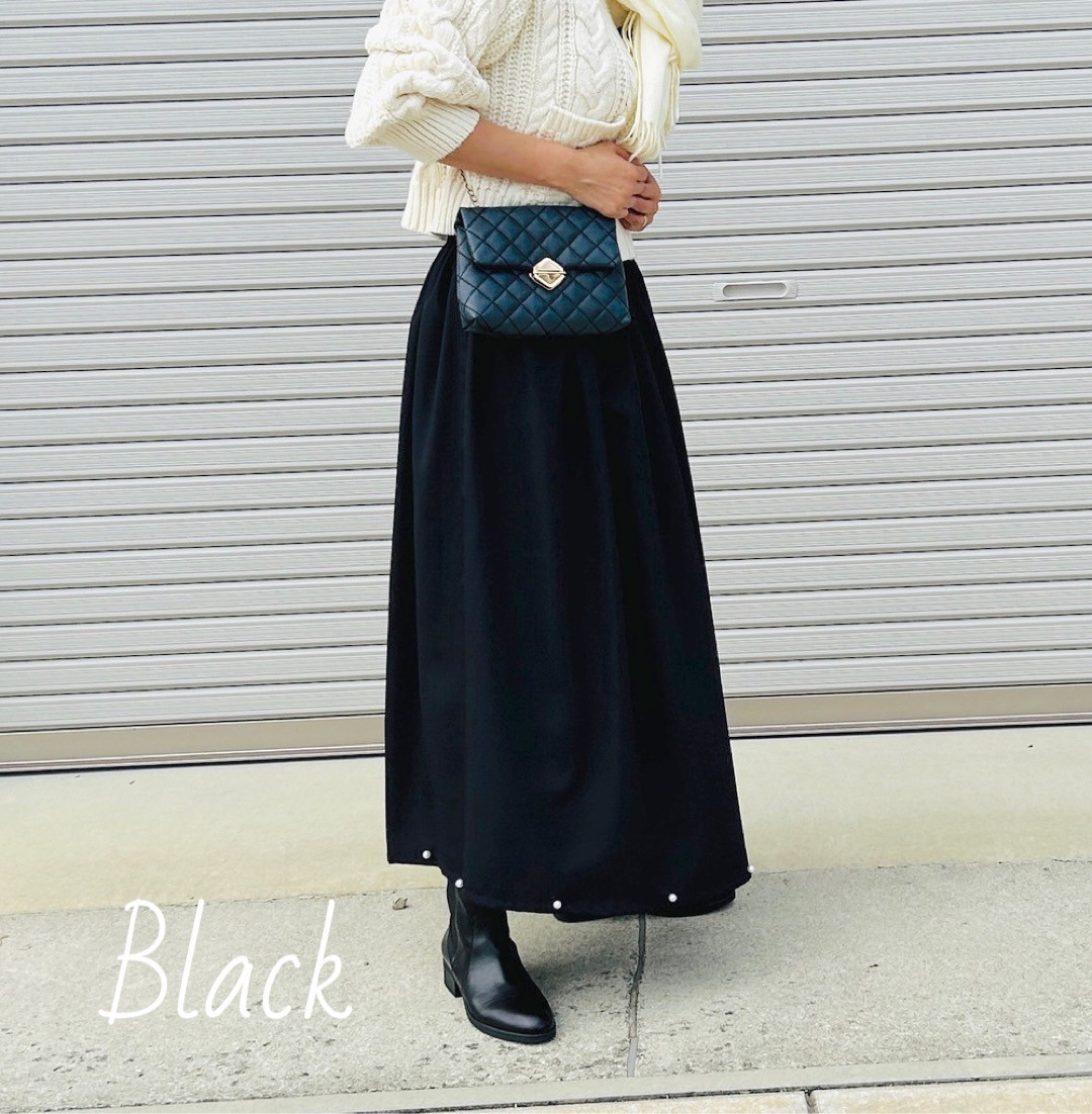 ourhome シワになりにくいロングスカート　ブラック ourhome シワになりにくいスカート ブラック