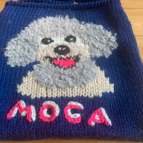 わんこお散歩ポシェット 手編み 犬イラスト オーダーメイド 名前入り