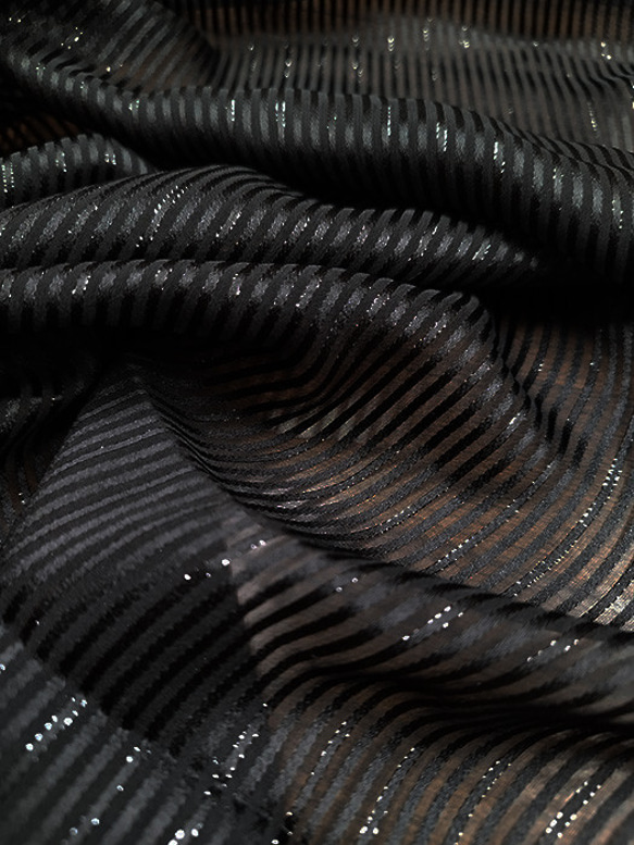 シルク・ナイロンラメ　光沢ナイロンストライプ/黒　9匁　幅108cm　/C404 5枚目の画像
