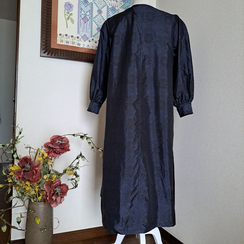 ☆着物リメイク/ハンドメイド/大島紬/キ-ネックワンピース/正絹