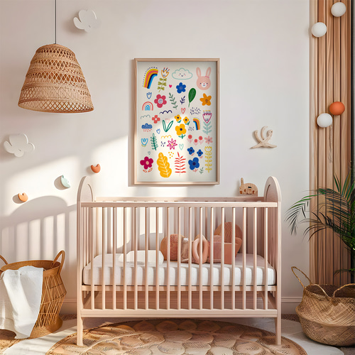 子供向けアートポスター うさぎとゾウのやさしいイラスト 北欧風 子供