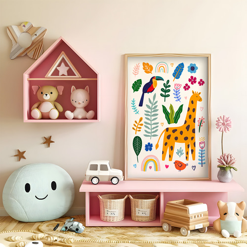キッズポスター ゾウ バルーン 水彩タッチ やさしい 北欧風 子供部屋
