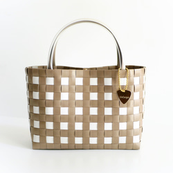 ♡２回のみ使用♡WOVEN チェック柄 かごバッグ ギンガムチェック グレージュ S 2WAYプラカゴバッグ スパバッグ