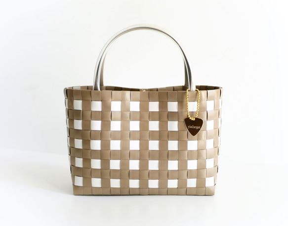 ♡２回のみ使用♡WOVEN チェック柄 かごバッグ ギンガムチェック グレージュ S 2WAYプラカゴバッグ スパバッグ