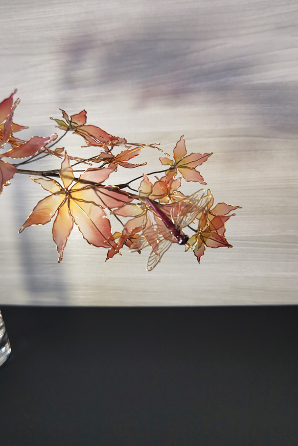 紅葉と赤とんぼ（ver.1)　アメリカンフラワー/ディップアート 10枚目の画像