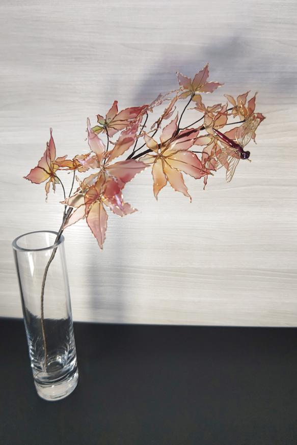 紅葉と赤とんぼ（ver.1)　アメリカンフラワー/ディップアート 9枚目の画像