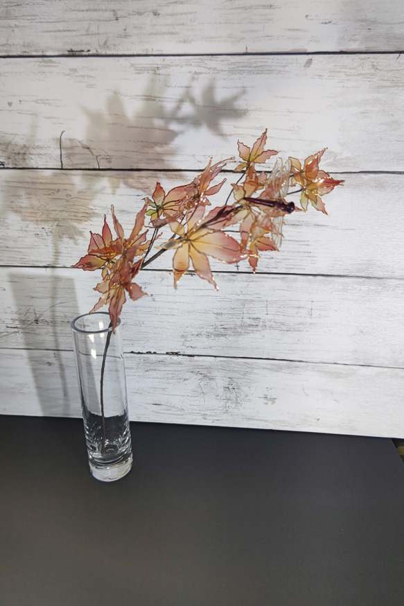 紅葉と赤とんぼ（ver.1)　アメリカンフラワー/ディップアート 4枚目の画像