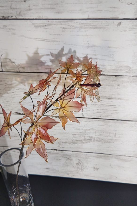 紅葉と赤とんぼ（ver.1)　アメリカンフラワー/ディップアート 3枚目の画像