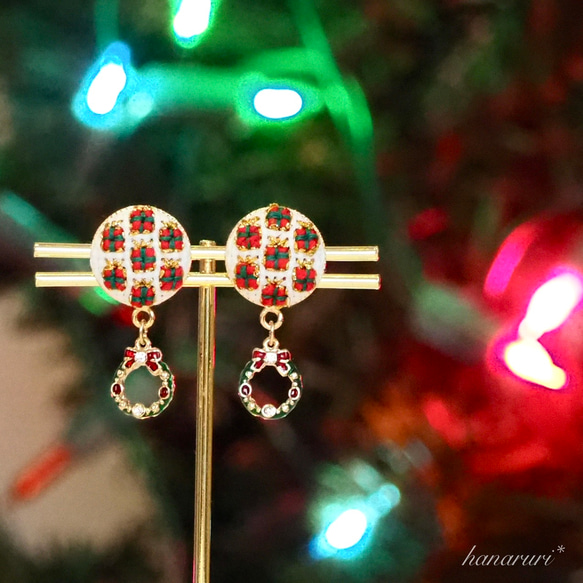 クリスマスコフレ☆刺繍のイヤリング(ピアス)&ネックレス《ギフトBOX》 7枚目の画像