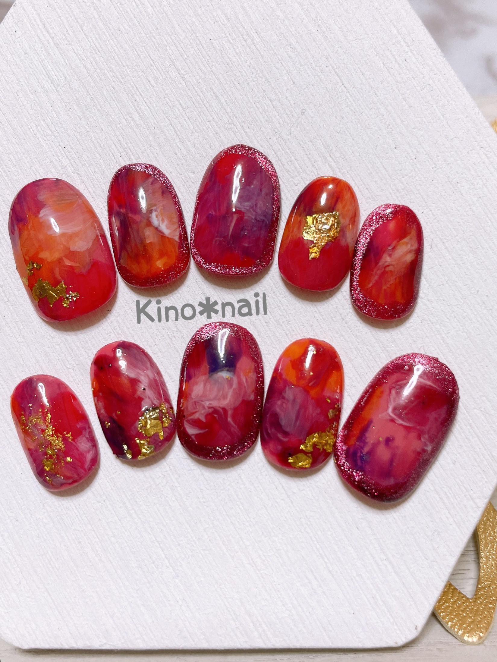 no.028いちご ネイルチップ ガーリー ピンク 赤 マグネット