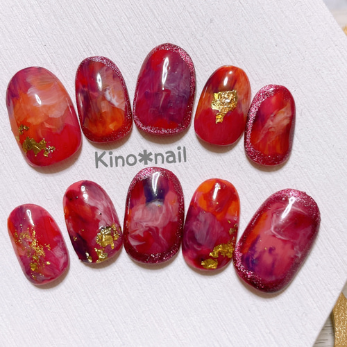 ニュアンス ピンク 赤 マグネット ネイルチップ ネイルチップ（つけ爪