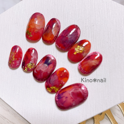 ニュアンス ピンク 赤 マグネット ネイルチップ ネイルチップ（つけ爪