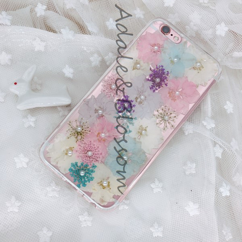15^^ 押し花 ケース オーダー iPhone・Android iPhone15 手帳型押し花ケース花柄・スマホケースiPhone14plus