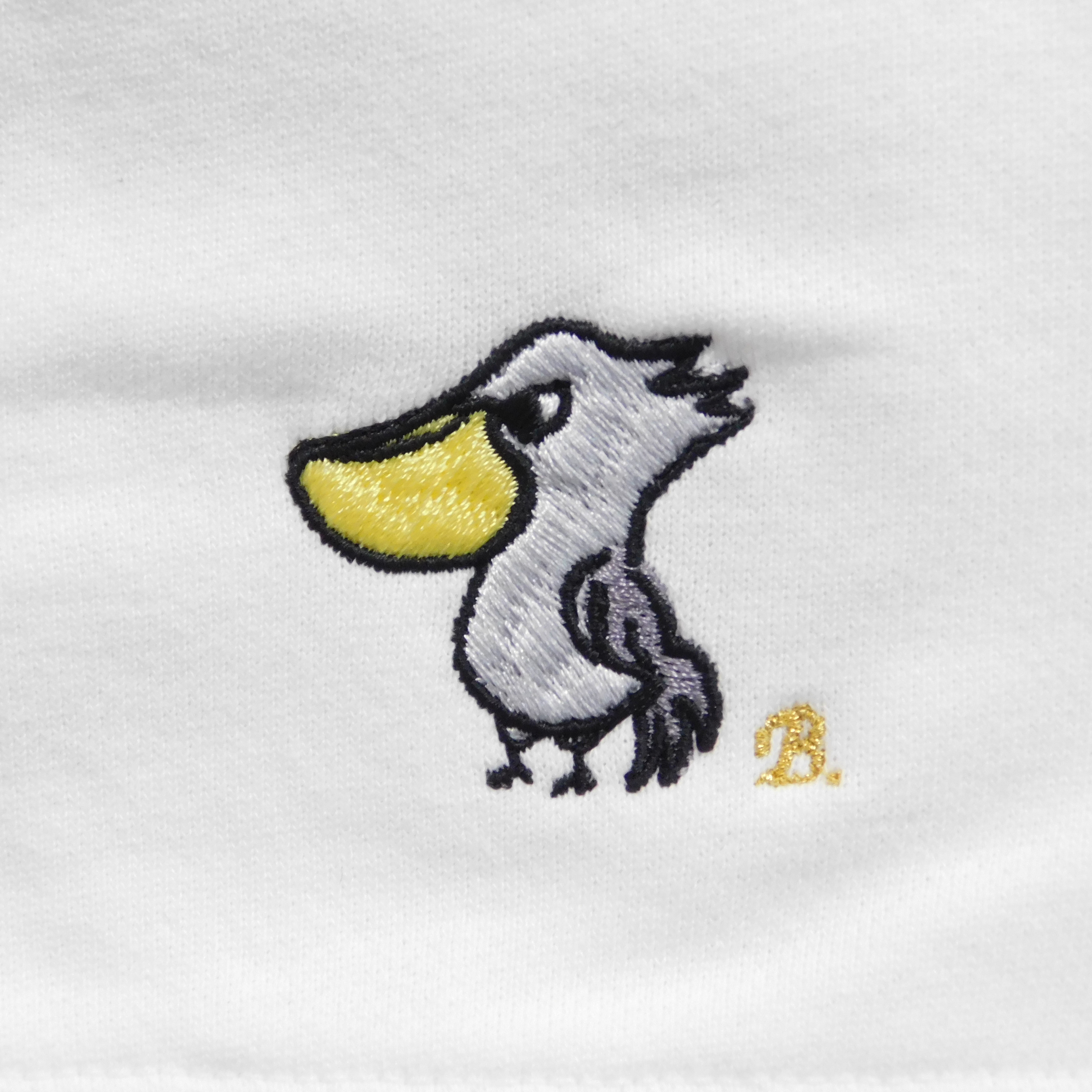 可愛いハシビロコウのワンポイント刺繍入りスウェット　男女兼用　10.0オンス　クールネック