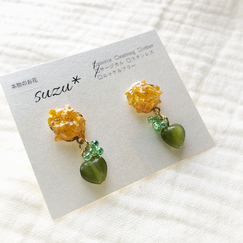 本物のお花 金木犀のピアス イヤリング 小ぶりアクセサリー