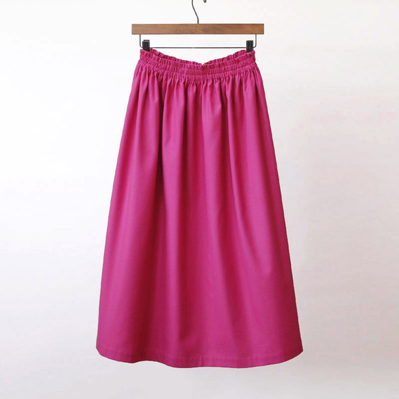 コットンビエラ ギャザースカート（フューシャピンク）ロング マキシ ポケット 4枚目の画像