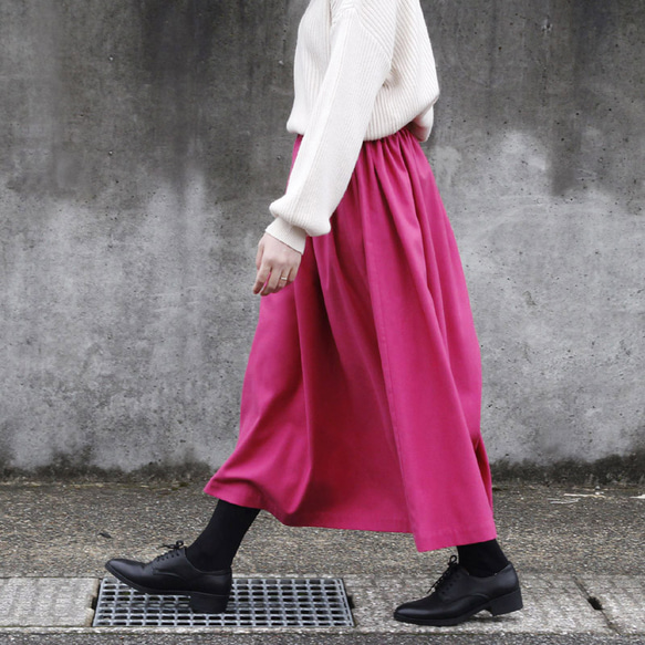 コットンビエラ ギャザースカート（フューシャピンク）ロング マキシ