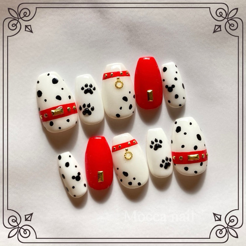 040】101 レッド ダルメシアン ネイルチップ ハロウィン コスプレ