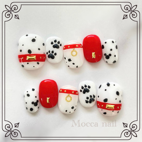 040】101 レッド ダルメシアン ネイルチップ ハロウィン コスプレ