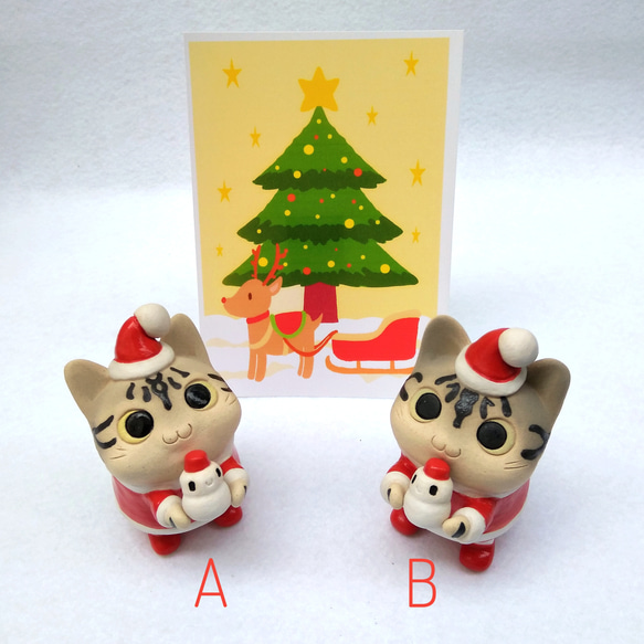 サンタクロース・アメショーと雪だるま　クリスマス猫の陶人形　A or B 1枚目の画像