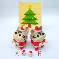 サンタクロース・アメショーと雪だるま　クリスマス猫の陶人形　A or B 2枚目の画像