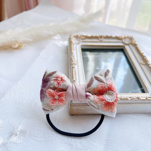 再版8回】インド刺繍リボン オレンジ＆紫花柄、水色＆紫花柄 こども 