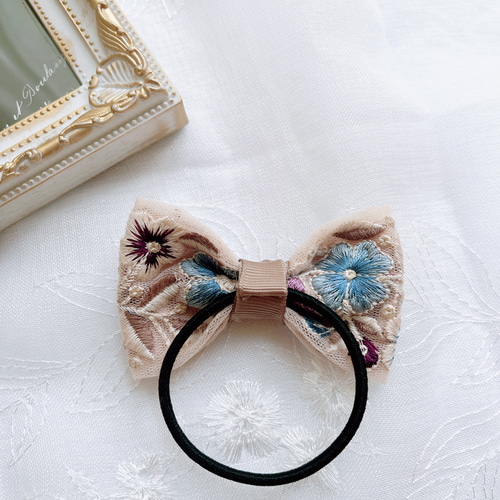 再版8回】インド刺繍リボン オレンジ＆紫花柄、水色＆紫花柄 こども