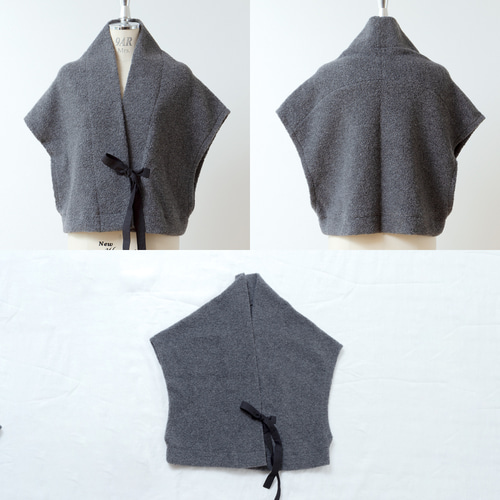 上質ウールボアショールベストリボンテープ付き/トップグレー ベスト