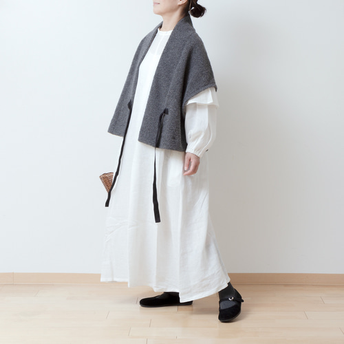 上質ウールボアショールベストリボンテープ付き/トップグレー ベスト