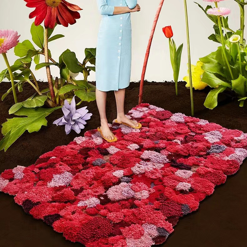 【受注制作】オーダー カーペット 手織りニュージーランドウールカーペット ハンドメイドカシミアウール絨毯  花の海