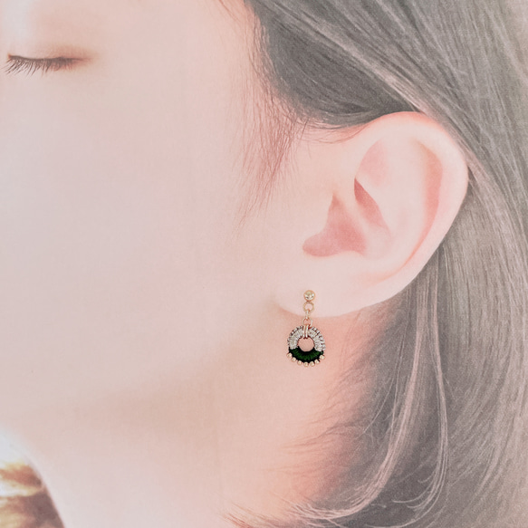 クリスマス限定カラー★色糸×ラメ糸のリトルリングピアスorイヤリング＊Creema限定クリスマス2025 5枚目の画像