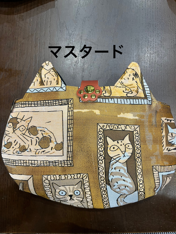 猫柄だけに猫バック☆織物生地/5色/ショルダー紐付き 3枚目の画像