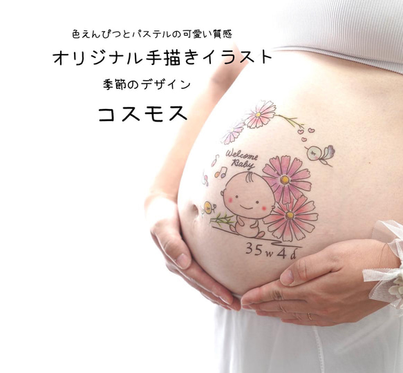Qセット♡確認用♡手描き ベビーシール 女の子 マタニティペイントシール(コスモス)ワンランク上のマタニティシール