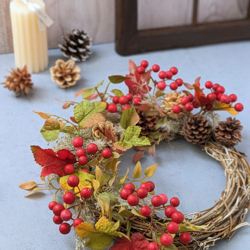 秋の実リース〛アーティフィシャルフラワー/秋色/インテリア/玄関