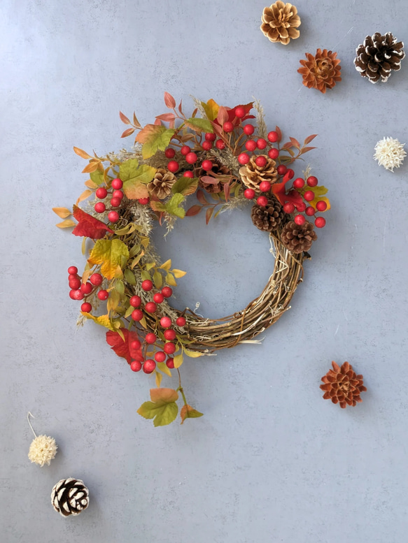 秋の実リース〛アーティフィシャルフラワー/秋色/インテリア/玄関