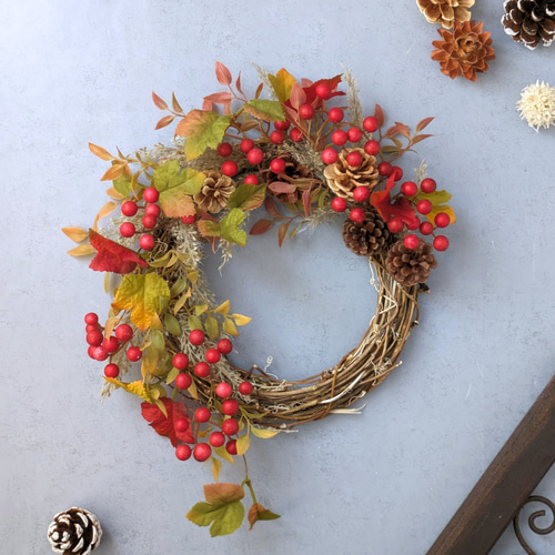 秋の実リース〛アーティフィシャルフラワー/秋色/インテリア/玄関