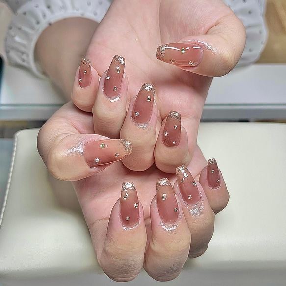 ネイルチップ ワンホン フレンチ クリアストーン ネイルチップ ワンホン フレンチ クリアストーン 【No.74】秋の