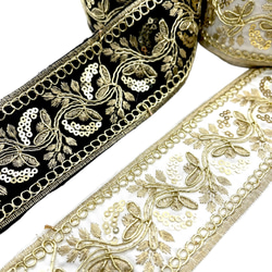 リボン インドししゅう 刺繍 約1m×幅約5.5cm 花 エレガント ハンドメイド 生地 ポニーフック pt-2239 1枚目の画像