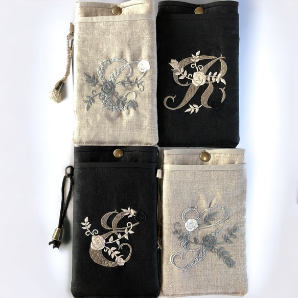 【リネン刺繍　さ。様オーダー専用ページ】マルチクロス　メガネケース オーダー刺繍】3way メガネポーチ•スマホポーチ•スマホ