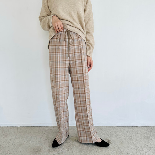 ウールライクセンタープレスパンツ ブラウンチェック【イージーケア