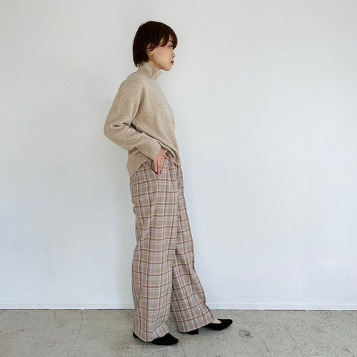 ウールライクセンタープレスパンツ ブラウンチェック【イージーケア