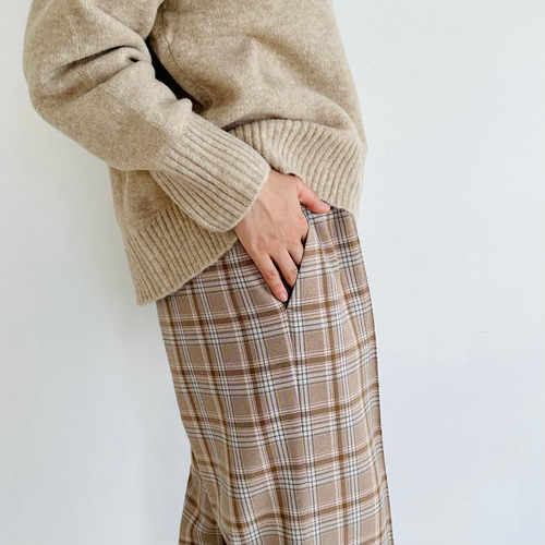 ウールライクセンタープレスパンツ ブラウンチェック【イージーケア