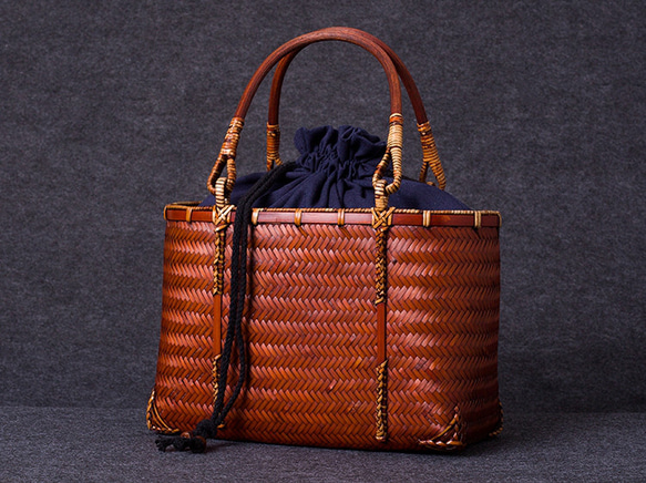 竹かご鞄 大 ハンドバッグ 買い物かご大 竹かご かごバッグ バスケットかご 竹製品 レトロ 茶道茶セット収納袋 和風 