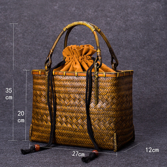 竹かご鞄 大 ハンドバッグ 買い物かご大 竹かご かごバッグ バスケットかご 竹製品 レトロ 茶道茶セット収納袋 和風 