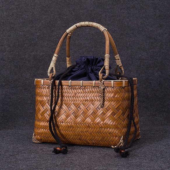 竹かご鞄 大 ハンドバッグ 買い物かご大 竹かご かごバッグ バスケットかご 竹製品 レトロ 茶道茶セット収納袋 和風 