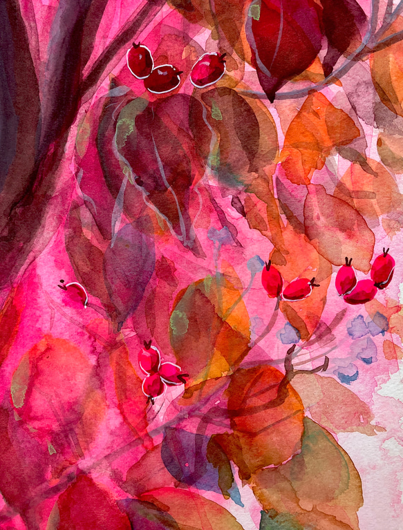 「秋色ハナミズキ」F30透明水彩原画 6枚目の画像