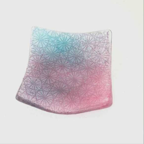 切子ガラスのミニトレイ〈ブルー＆ピンク〉   YA-026 1枚目の画像