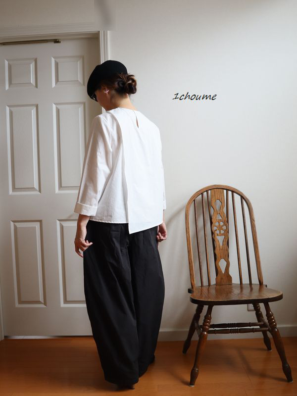 アシメヘムライン　ラップ　コットン　ブラウス　半袖or長袖