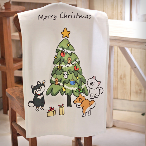 柴犬ちゃんたちのクリスマスタペストリー ワンちゃんとクリスマス